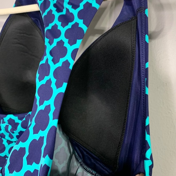 Lands' End v neck Navy and Aqua razorback tankini swim top. Size 14 - Picture 5 of 9